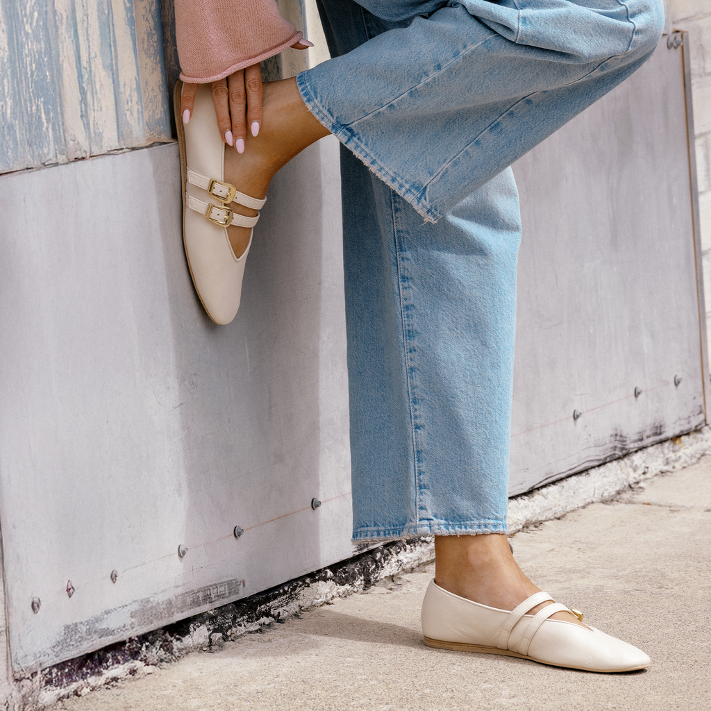BAYLEE BALLET FLATS IVORY LEATHER - re:vita