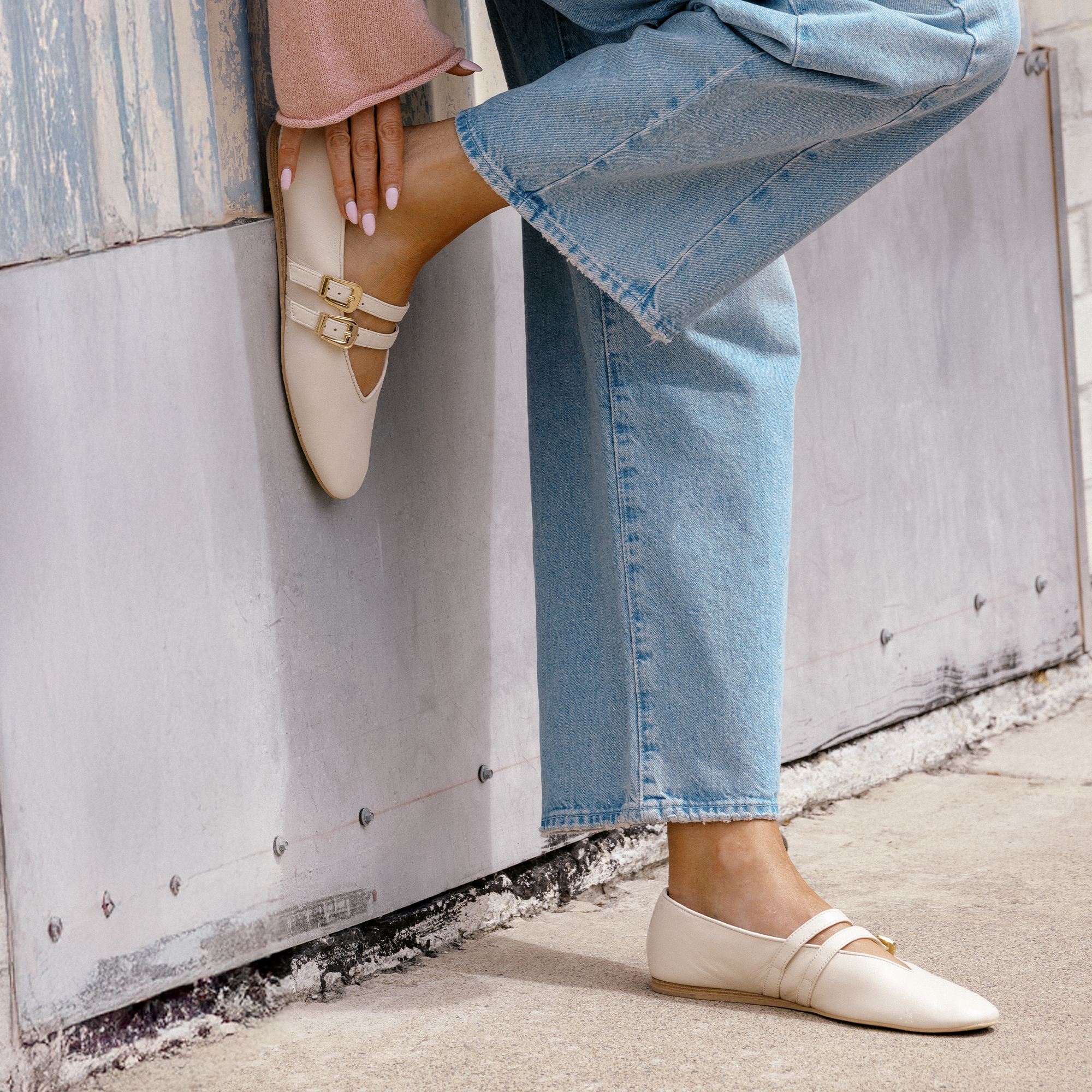 BAYLEE BALLET FLATS IVORY LEATHER - re:vita
