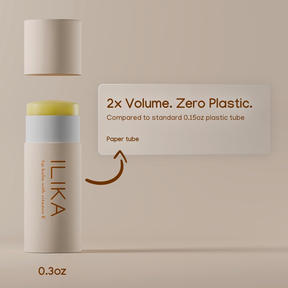 ILIKA 100% Natural Lip Balm - 2X Volume, Organic, COSMOS Certified Organic, PETA Certified, Plant-Based, Biodegradable Tube, 2 Pack - Unscented andVanilla & Peppermint - 0.3 oz each