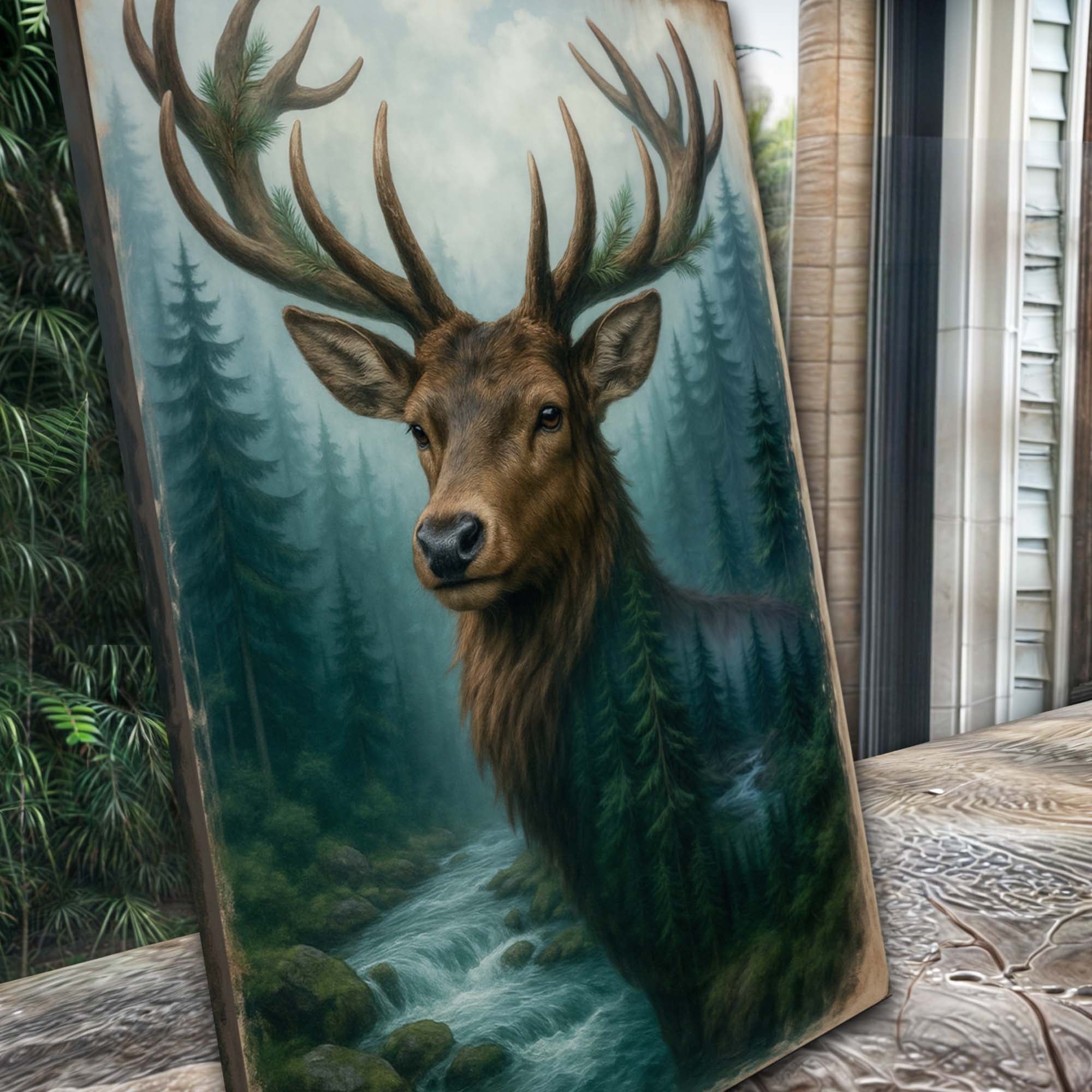 Misty Stag Double Exposure Wall Art