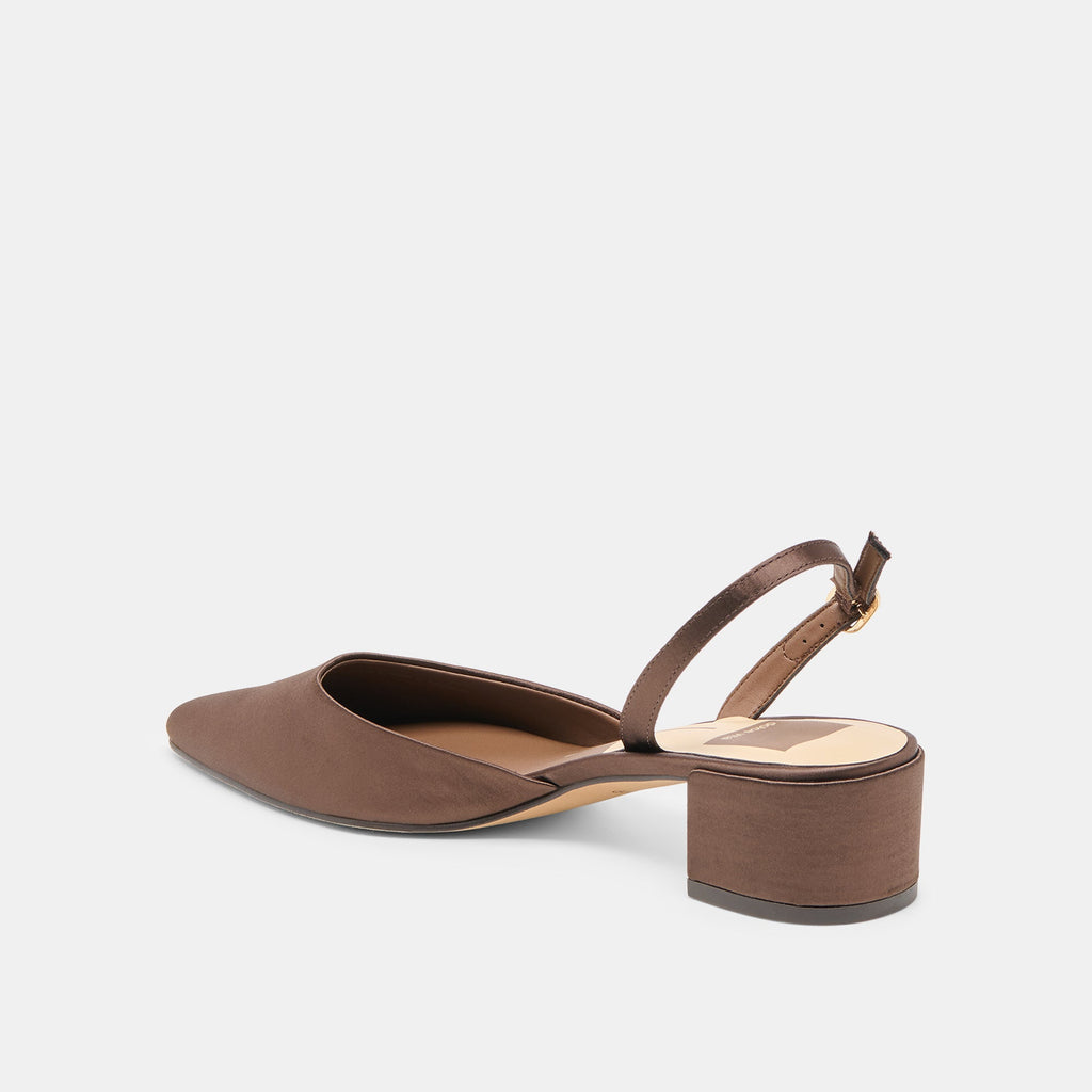 CAREL HEELS DK BROWN SATIN - re:vita