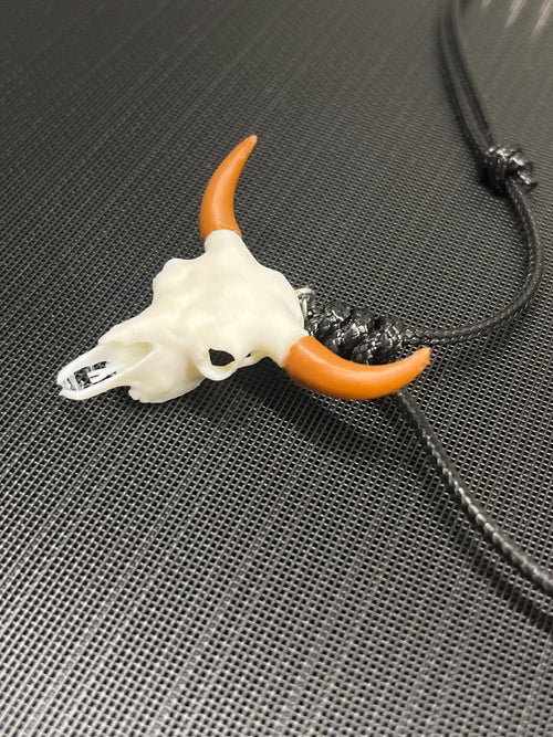 3D Printed Bison Skull Pendant: PLA Plastic Cord Necklace
